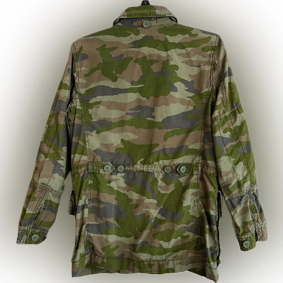 J Crew Olive Green Camouflage Field Military Jacket Women’s, Utility Pockets, S - Picture 2 of 11